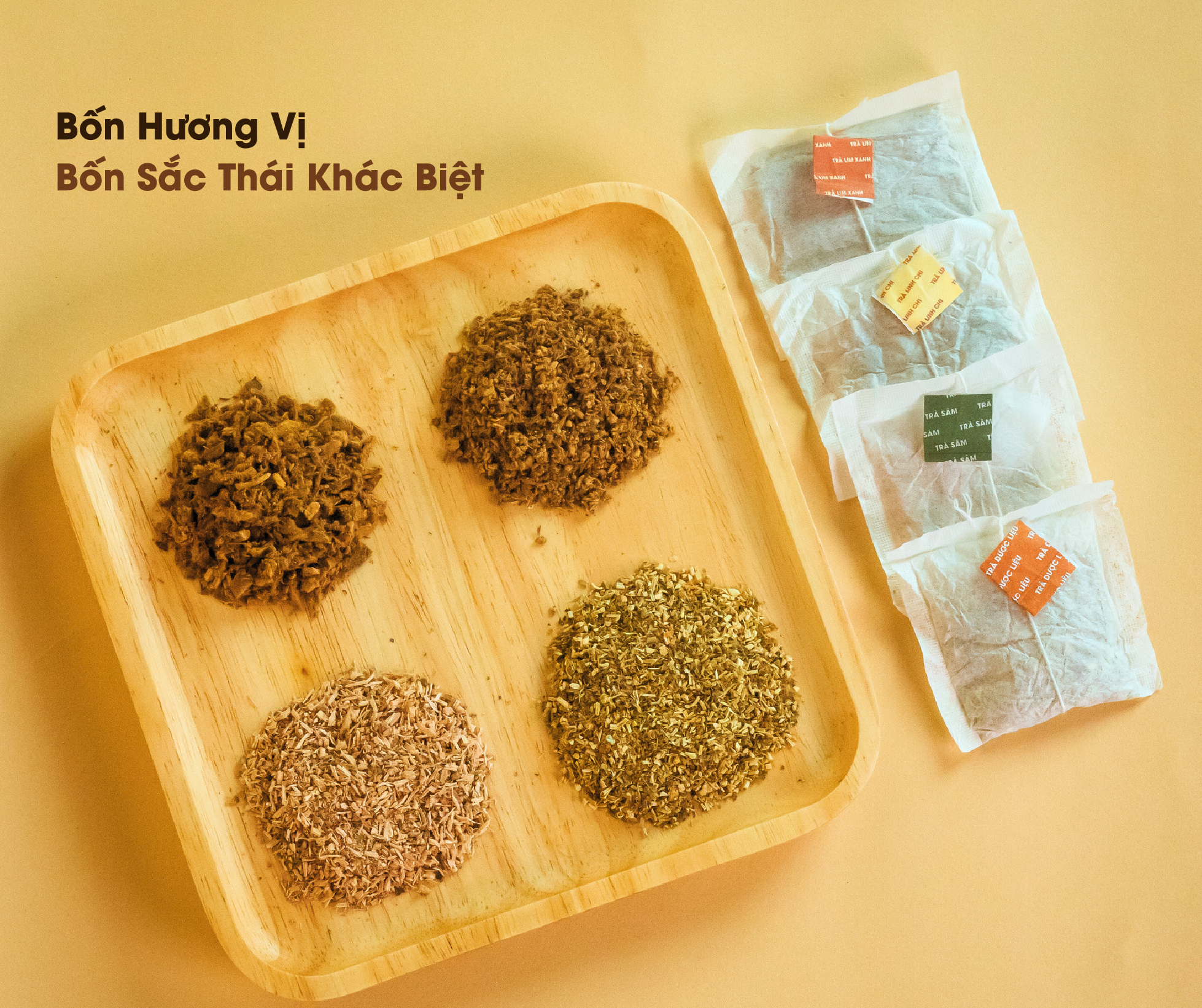 Bộ trà gồm 4 hương vị với các sắc thái khác biệt
